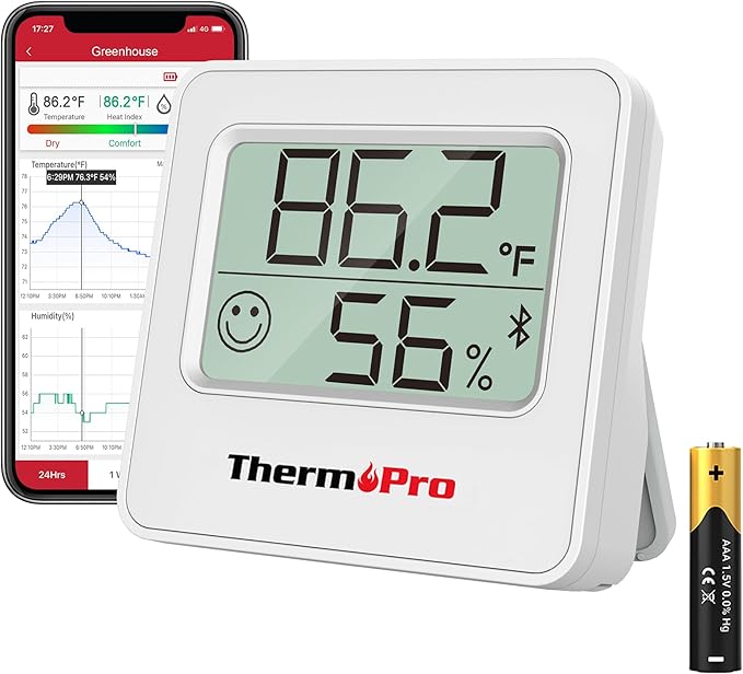 ThermoPro TP357 Digital Hygrometer Indoor Thermometer of 260FT, Bluetooth Thermometer Humidity Meter with Smart App, Room Thermometer Humidity Gauge with Temperature Humidity Sensor by ThermoPro