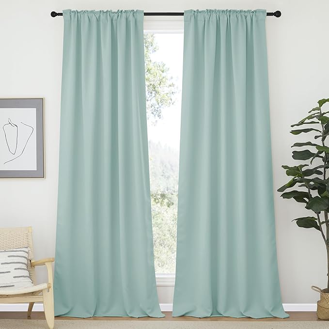 NICETOWN Bedroom Blackout Curtain Panels - (Aqua Blue Color) 52 x 108 Inch, 2 PCs, Insulating Energy Saving Solid Rod Pocket Blackout Drapes for Hall, Villa - Image 2