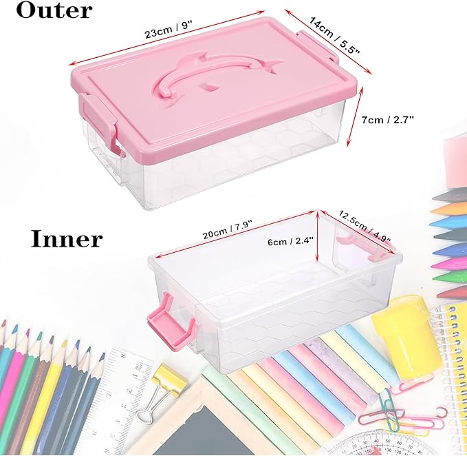 BTSKY 1-Pack Clear Plastic Storage Box with Lid, Stackable Organizer Featuring Easy-Lift Dolphin Design, Multi-Use Portable Container for Home, Craft, Office, Space-Saving with Secure-Clasp, Pink - Image 3