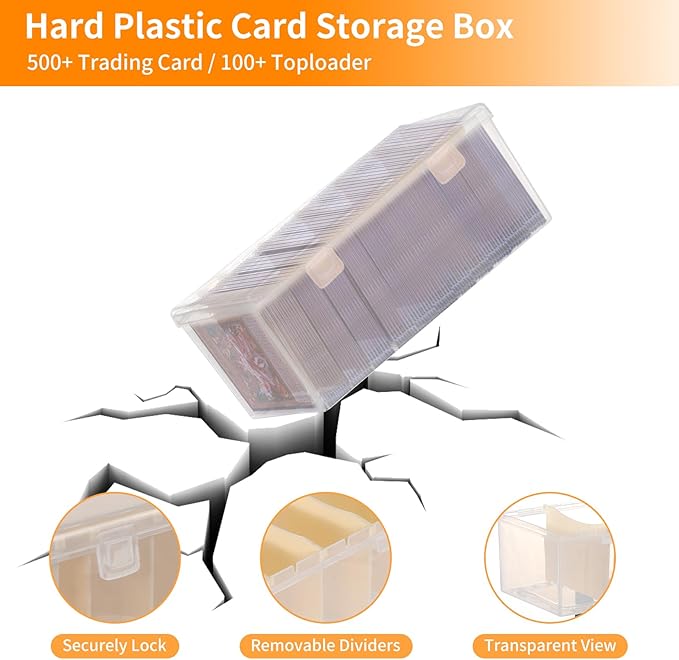 Trading Card Storage Box with 6 Dividers,Toploads Storage Box Plastic Baseball Card Storage Box for 500+ Sports Cards 100+ Top Loads for MTG Magic TCG Yugioh Playing Card Case Holder (1 Pack) - Image 4