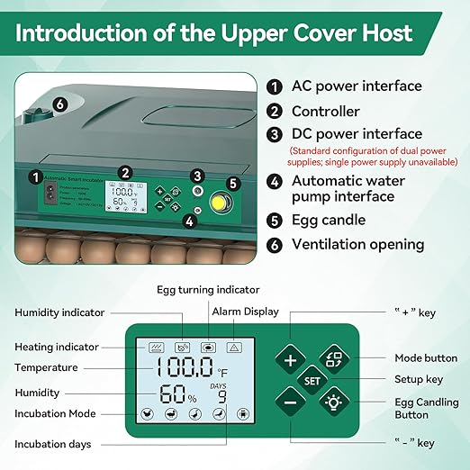 Incubators for Hatching 196 Eggs with Automatic Egg Turning,Temperature & Humidity Control- Automatic Water Pump, 5 Automatic Incubation Modes, for Chicken, Duck, Goose, Pigeon, Quail, Parrot Eggs - Image 4