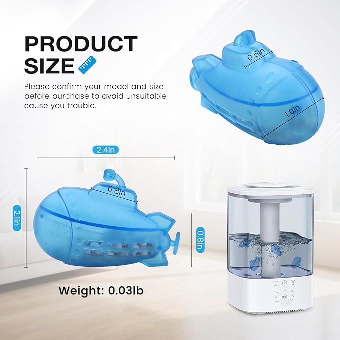 puxyblue  Upgraded 6-Pack Humidifier Tank Cleaner Blue Small Submarine Fit for Most Humidifiers and Fish Tanks, Purifies Water, Prevents Hard Water Build Up, Eliminates White Dust - Image 5