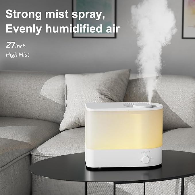 MEGAWISE 2025 Humidifier, 6L Large Capacity, 50H Runtime, Enjoy ultra-quiet, cool mist for your bedroom, nursery, or indoor plants. Top-fill design for effortless convenience (White) - Image 7