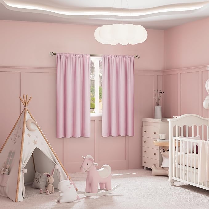 BGment Pink Blackout Curtains for Nursery 2 Panels Set, Kids Curtains Thermal Insulated and Noise Canceling Full Black Out Girls Baby Room 63 Inch Length, Each Room Darkening Curtains 42 Inch Wide - Image 2