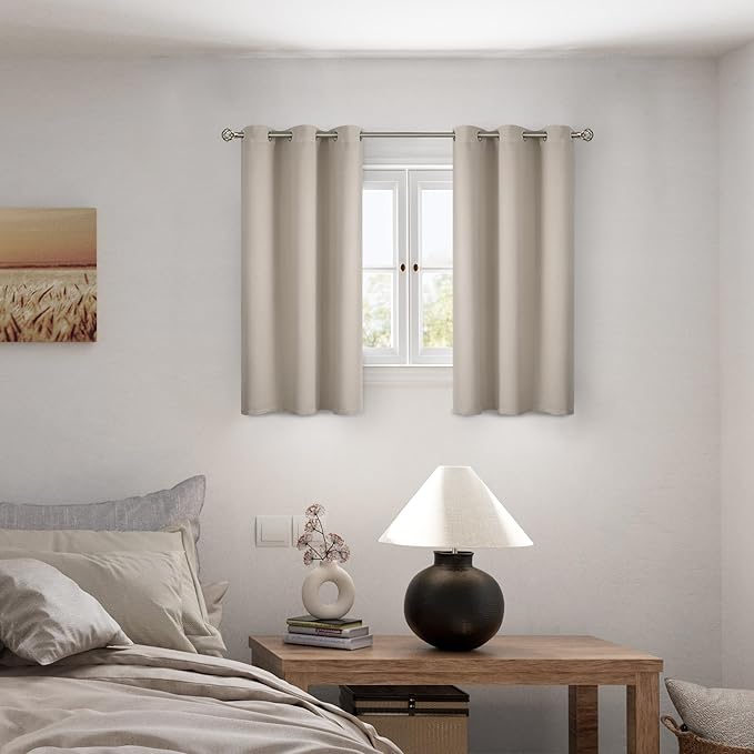 BGment Short 100% Blackout Curtains for Bedroom, Thermal Insulated Energy Efficiency Noise Reducing Grommet Curtains 54 Inch Length with Liner for Small Window 2 Panels Each 42 Inch Wide, Cashmere - Image 2