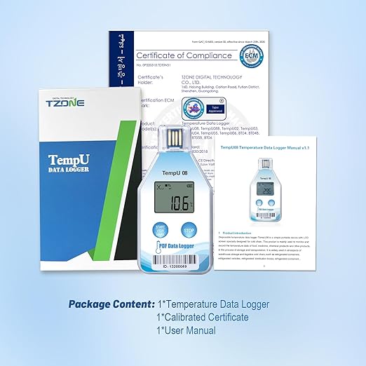 Tzone Temperature Data Logger USB Single Use Temp Recorder 1 Pack, Digital Thermometer Logger with PDF and CSV Reports 180 Days 32000 Recordings for Cold Chain Medical Refrigerator, IP67 Waterproof - Image 8