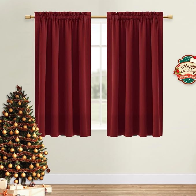 DWCN Christmas Burgundy Room Darkening Blackout Curtains - Thermal Insulated Privacy Energy Saving Window Curtain Drapes 38 x 45 inch Length, Set of 2 Bedroom Living Room Curtains by DWCN