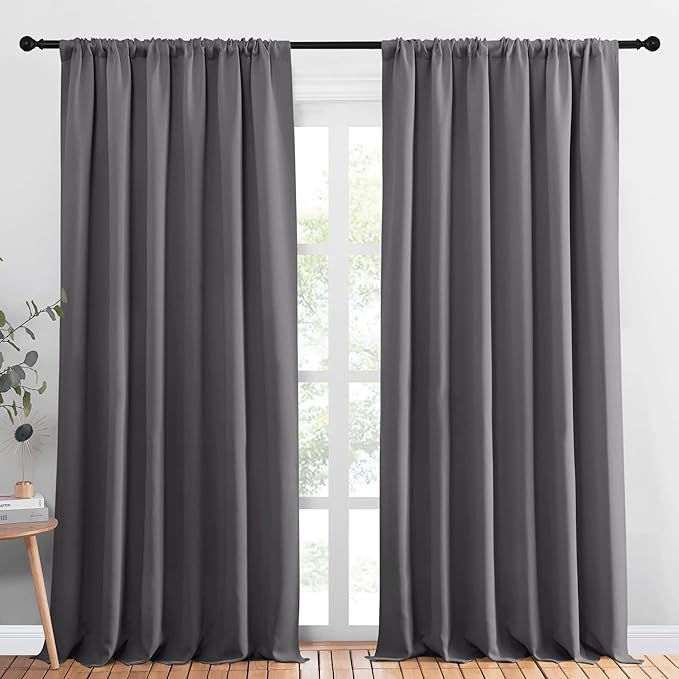NICETOWN Blackout Curtain Panels for Window - Thermal Insulated Rod Pocket Blackout Drapes/Draperies for Dining Room (2 Panels, W70 x L95 inches, Grey) by NICETOWN