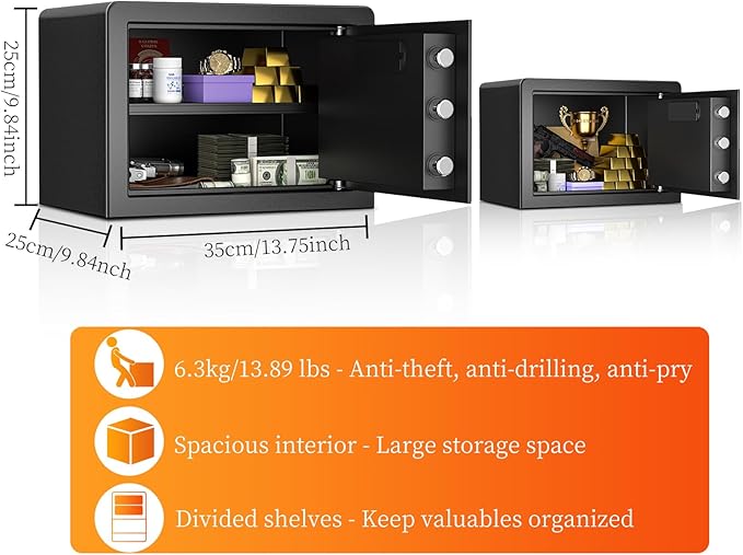 WASJOYE Home Cabinet Safe Box, 1.2 Cu Ft Small Home Safe Box, Cabinet Safe Box with Digital Keypad & Safety Key Lock, Small Security Safe for Home Office Hotel Money Jewelry Medicine Document Storage - Image 5