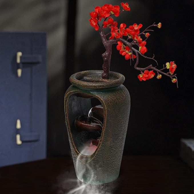 20Inch Tabletop Decorative Flower Vase Style Bonsai Waterfall Fountain Humidifier with LED Lights and Atomizer, Desktop Water Fountains for Any Dining Room, Living Room, Bedroom, Cafe Or Office - Image 9