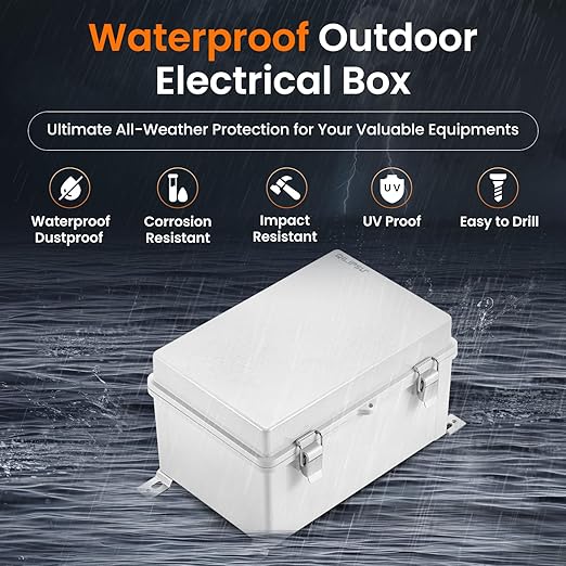 QILIPSU Waterproof Junction Box IP67 Outdoor Plastic Electrical Project Enclosure Weatherproof with Inner Door, Mounting Plate, Wall Brackets, Hinged Grey Cover 11.8"x7.9"x6.7" -D - Image 2