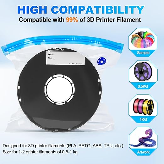 AGPTEK 3D Printer Filament Storage Bags 11.8×13.4 inch(20 Pack) - Vacuum Sealed Kit with 500mAh Electric Pump & Silica Gel Desiccants, Moisture-Proof and Dust-Proof for PLA, ABS, PETG Filament (PA+PE) - Image 8