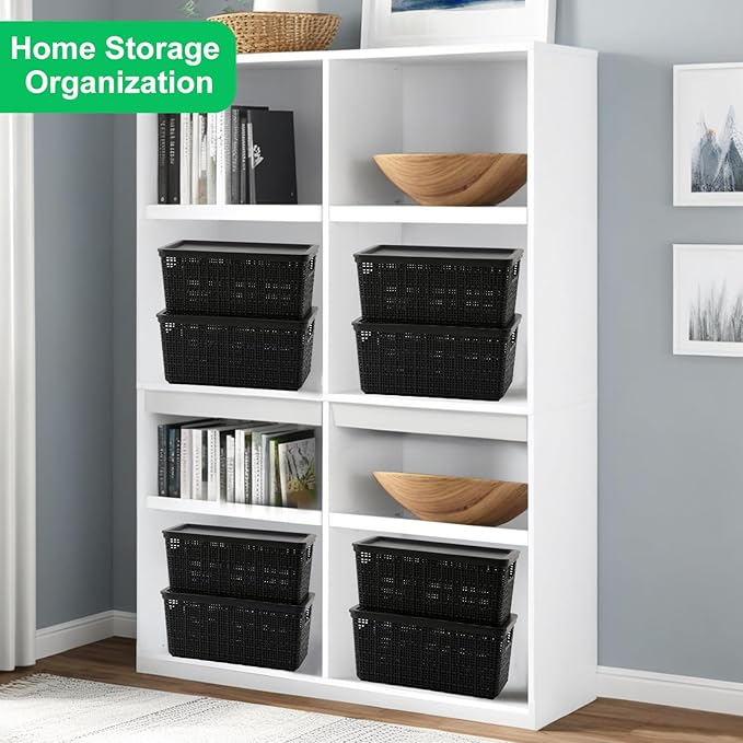 6 Pack Plastic Storage Baskets With Lids,Black Breathable Stackable Storage Bins,Small Storage Containers,for Organizing Storage Baskets on Desktops,Closets,Playrooms,Classrooms,Offices - Image 7