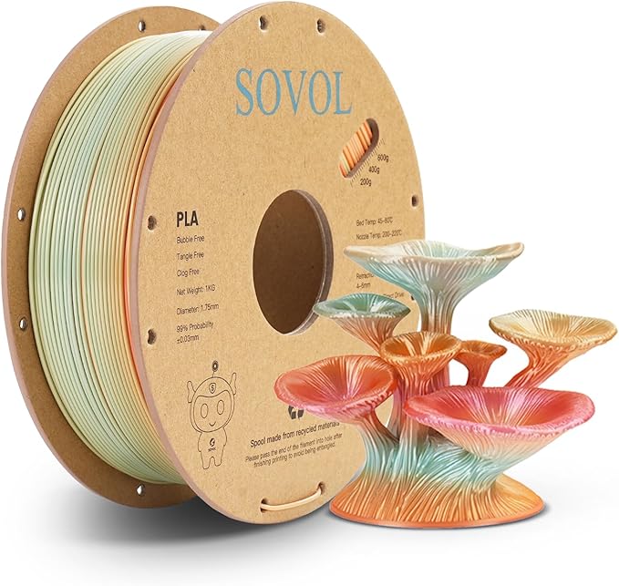 Sovol 3D Printer Silk Shiny Gradient Multicolored Fast Change Rainbow PLA 1kg (2.2 lbs) Spool 3D Printing Materials, Dimensional Accuracy +/- 0.03 mm, 1.75 mm, Pink Rainbow by Sovol