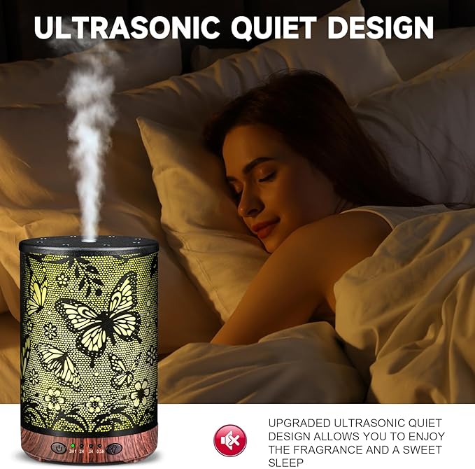 Essential Oil Diffuser 120ML Metal Aromatherapy Diffuser with Timer, Cool Mist Humidifier with Auto Shut-Off & 7 Color Lights for Home Office Spa (Big Butterfly) - Image 4