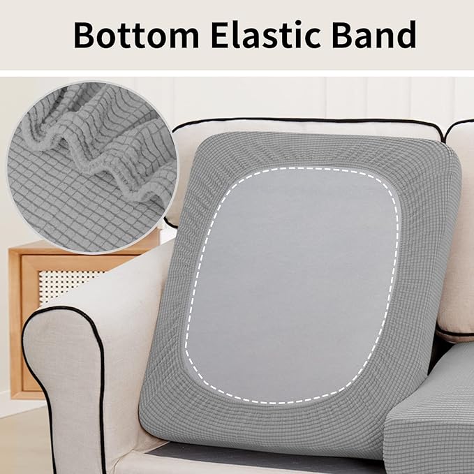 Easy-Going Stretch Individual Chair Couch Cushion Cover Sofa Cushion Furniture Protector Sofa slipcover Soft Flexibility with Elastic Bottom (3-Piece Sofa Cushion Cover, Light Gray) - Image 4