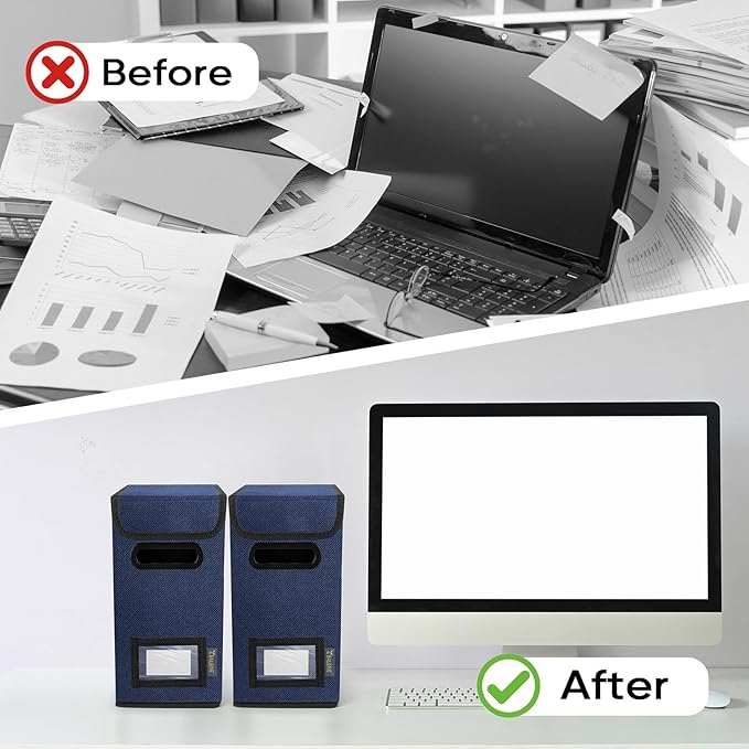BALEINE File Organizer Box with Lid, Collapsible File Folder Organizer with Plastic Slide, Hanging File Folder Box for Office Document Storage (2 Pack, Blue, S) - Image 7