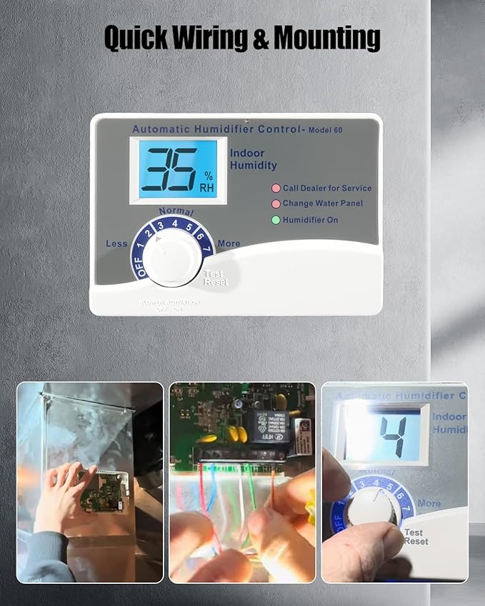 60 Whole House Humidifier Control Humidistat Fit for Humidifier Models 400 500 600 700, Automatic Digital Whole House Humidifiers with Outdoor Temperature Sensor, 24VAC - Image 7