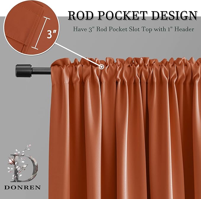 DONREN Burnt Orange Blackout Curtain Drapes for Bedroom - 48 Inch Length Small Window Treatment Rod Pocket Curtain Drapes (Set of 2 Panels,52 W x 48 L) - Image 3