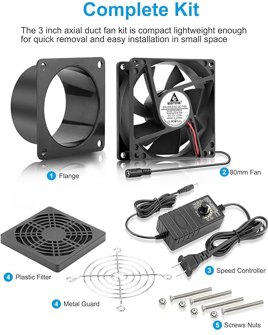 GDSTIME 3 Inch Solder Fume Smoke Extractor Fan with Speed Controller, 80mm Small Axial Exhaust 12V Computer Fan with 110V 120V AC Plug for Soldering, 3D Printer Enclosure, DIY Workstation - Image 7
