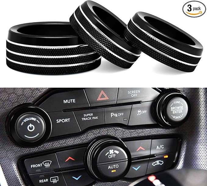 Auprite Climate Control Knob Covers for Challenger Accessories 2015-2023 2024, for Dodge Charger 2015-2023 2024, for Dodge Chrysler 300/300s 2015-2024,3Pcs Kit (Black) by Auprite