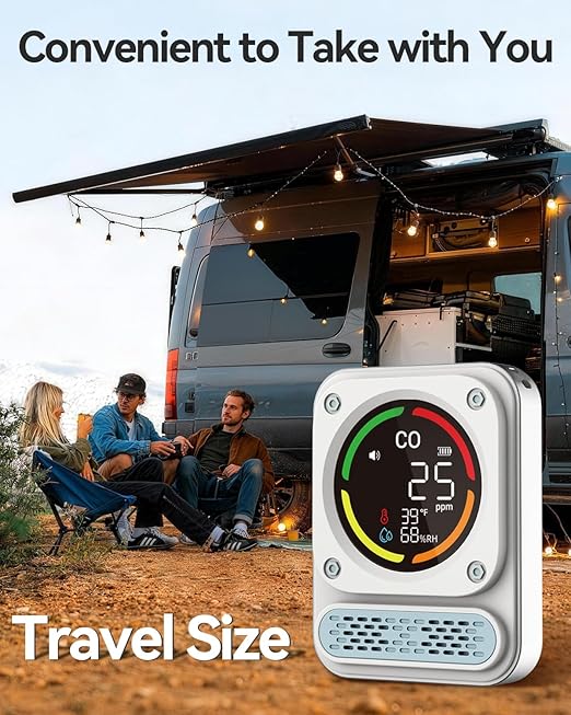 3-in-1 Carbon Monoxide Detector, 0-1000ppm CO Meter with Temperature Humidity, 260H Standby Rechargeable Battery Operated Reader, Portable Magnetic Air Quality Monitor Alarm for Travel Hotel Safety - Image 8