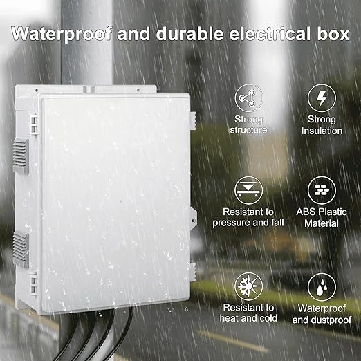 Outdoor Electrical Junction Box with High Power Outlet, 16" H* 12" L* 5.9" W, ABS Water Resistant Enclosure with Internal Mounting Panel & Hinged Cover. - Image 8