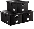 PRANDOM Collapsible Storage Box with Lid [3-Pack] Leather Fabric Foldable Storage Bin Organizer Container Basket Cube with Cover for Home Bedroom Closet Office Nursery Black(22.8X15.7X11.8) by Prandom