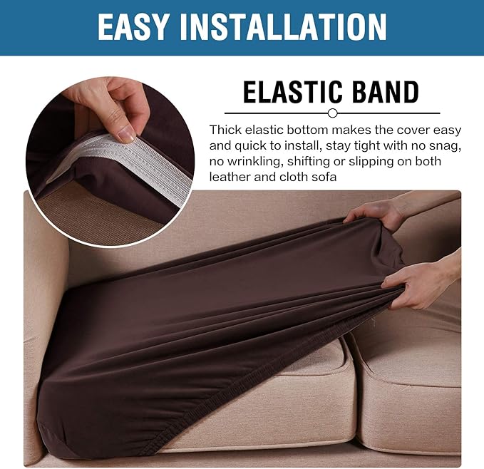 H.VERSAILTEX Velvet Stretch Couch Cushion Cover Plush Cushion Slipcover for Chair Cushion Furniture Protector Seat Cushion Sofa Cover (1 Piece Armchair Cushion Covers, Brown) - Image 4