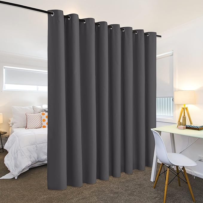 RYB HOME Gray Blackout Room Divider Curtain Large Wall Panel, Heavy Duty Energy Smart Privacy Curtain Panel for Home Theater/Patio Door/Balcony Door, 9 ft Long x 15 ft Wide, Grey, 1 Pc - Image 3
