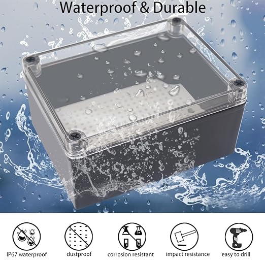 Junction Box,IP67 Waterproof ABS Black Project Box Clear Cover with Mounting Plate Electrical Box Enclosure for Outside Electronics 7.9 x 5.9 x 3.9inch(200x150x100mm) - Image 2