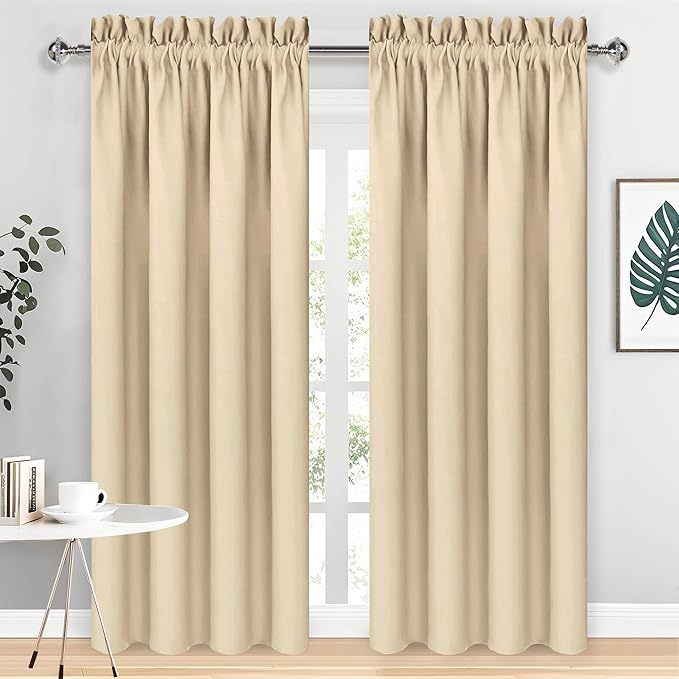 DWCN Insulated Blackout Curtains for Bedroom, Energy Saving Privacy Room Darkening Curtains for Living Room (W60 x L84 inch, Beige, Set of 2 Panels, Top of Rod Pocket) by DWCN