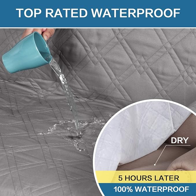 H.VERSAILTEX 100% Waterproof Sofa Slipcover Washable Sofa Cover Non-Slip Couch Cover for 3 Cushion Cover Furniture Protector for Pets Couch Slipcovers with Puppy Paw Silicone Backing(Sofa, Dove Grey) - Image 4