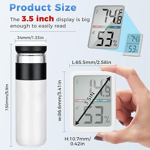 Digital Thermometer Hygrometer, Large LCD Screen Room Thermometer Temperature, Wall Thermometer Humidity Indoor with High Accuracy, Suitable for Greenhouse, Home and Office Measuring Devices - Image 4
