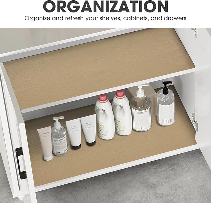 Drawer and Shelf Liner, Non-Slip Kitchen Cabinet Liners Non-Adhesive Thick Strong Grip Waterproof Washable Mats Protect Dresser Shelves Cupboard Bathroom Cabinets, Beige, 12 in X 30 FT - Image 7