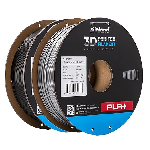 INLAND Micro Center PLA+ 3D Printing Filament 1.75mm - PLA Pro Dimensional Accuracy +/- 0.03 mm - 1kg Cardboard Spool (2.2 lbs) (2 Pack Black & Silver, 1.75mm) by INLAND