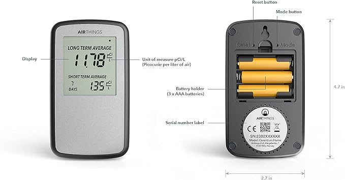 Airthings Corentium Home Radon Detector 223 Portable, Lightweight, Easy-to-Use, (3) AAA Battery Operated, USA Version, pCi/L - Image 10