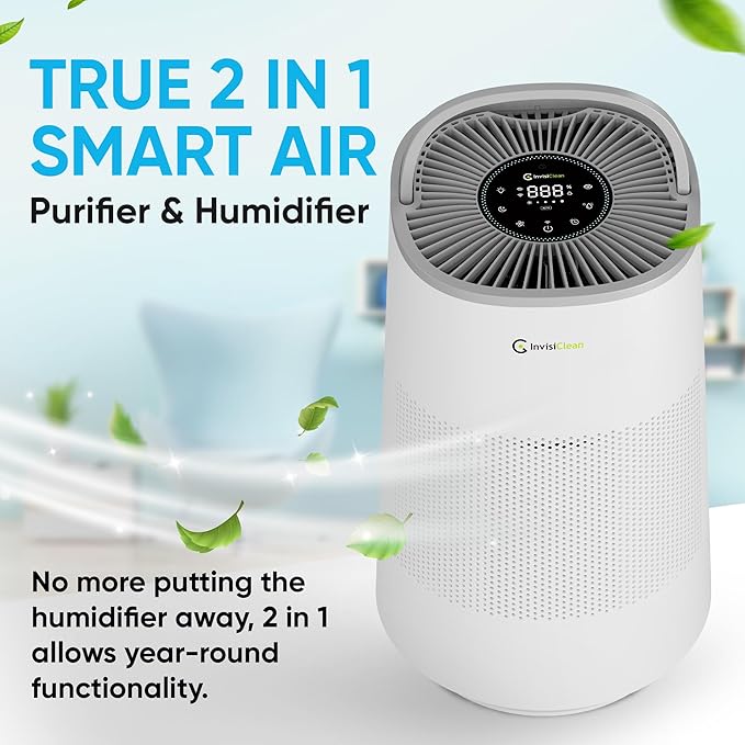 Air Purifier and Humidifier Combo All in One for Bedroom - Quiet 2 in 1 Smart Air Humidifier and Purifier for Home - Use Year-round for up to 1100 sq ft - InvisiClean AquaNova - Image 2