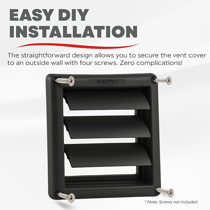 Deflecto Supurr-Vent 4” Outdoor Dryer Vent Cover Black Louvered Wall Hood with Gravity Damper for Backdraft Prevention, Fits Standard 4” Dryer Exhaust Pipe, Weather & UV-Resistant, Durable 6"x6" Face - Image 6