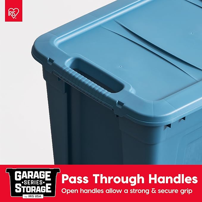 IRIS USA 20 Gallon Eco-Friendly Heavy Duty Storage Totes with Easy-Grip Handles, 4 Pack - Large Bins with Lids Garage Organizing Tubs, Durable Stackable Utility Containers, Made in USA - Navy - Image 4