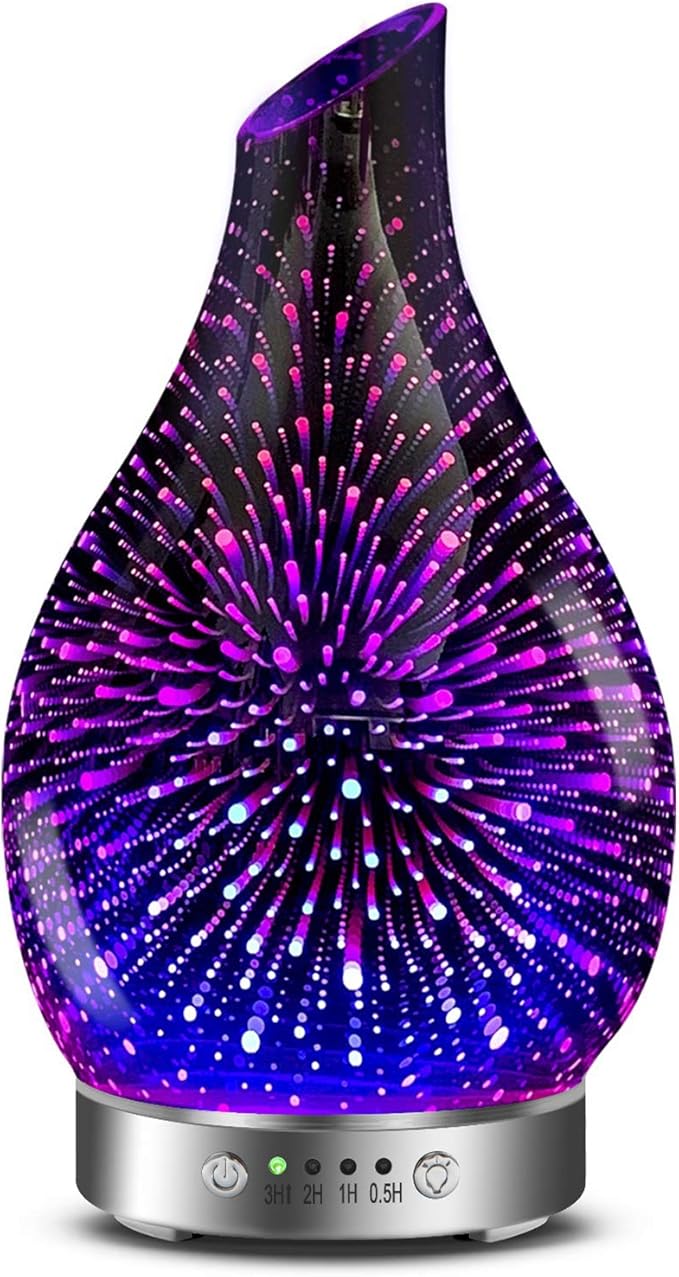 MAXWINER Essential Oil Diffusers Ultrasonic 3D Glass Aromatherapy Diffuser, Auto Shut-Off, Timer Setting, 7 Colors LED Lights Changing for Home, Office, Spa 120ml by MAXWINER