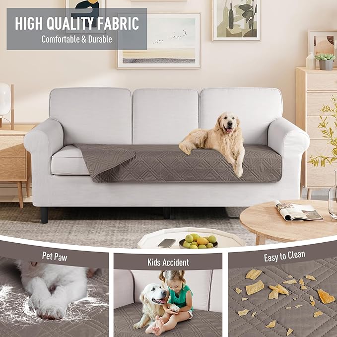 TAOCOCO 100% Waterproof Reversible Couch Seat Cover for Dogs & Pets - Chaise, Sectional & U Shape Sofa Furniture Protector - Taupe - Image 4