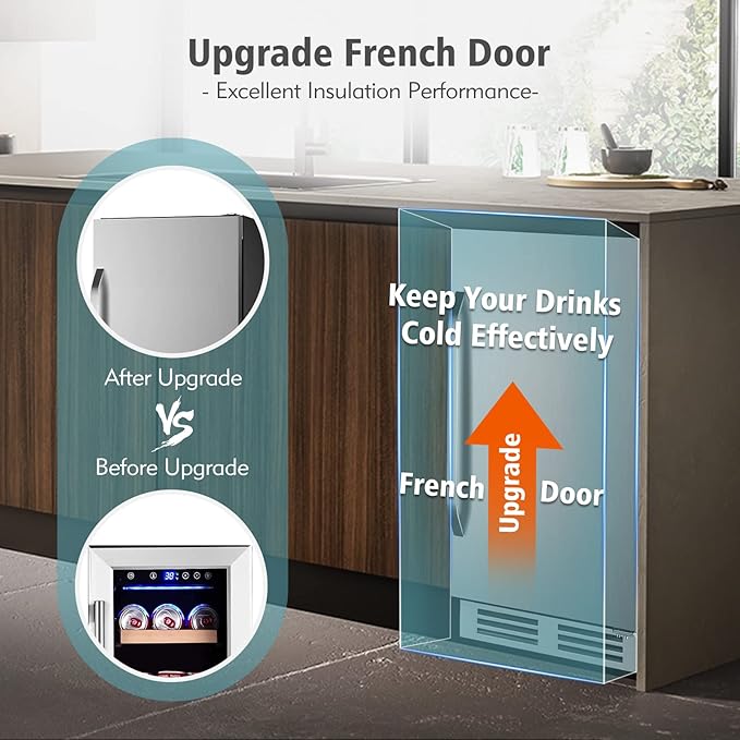 15 Inch Outdoor Beverage Refrigerator Cooler,Stainless Steel 127 Cans Beverage Fridge with French Door Under Counter Built-in or Freestanding, Perfect for Beer, Cola - Image 4