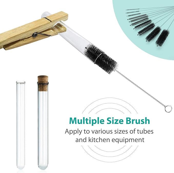 CiaraQ Bottle Cleaning Brushes, 8 Inch Nylon Tube Brush Set, Cleaner for Narrow Neck Bottles Cups with Hook, Set of 10pcs - Image 5