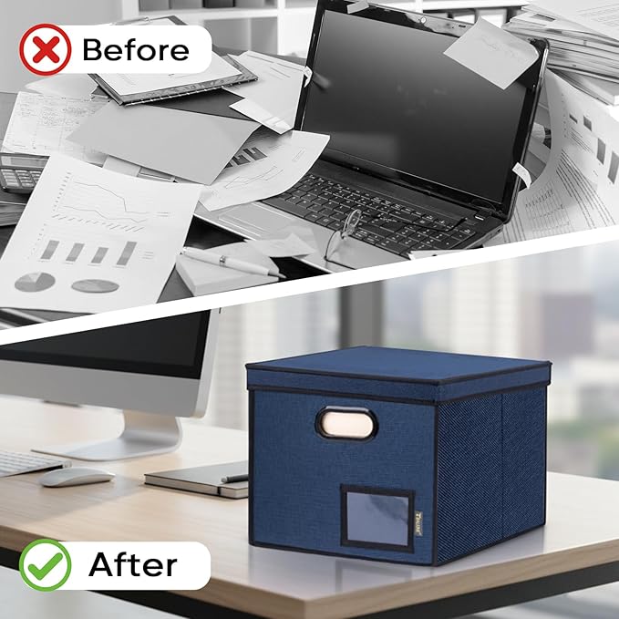 BALEINE File Organizer Box with Lid, Collapsible File Folder Organizer with Plastic Slide, Hanging File Folder Box for Office Document Storage (Tab Friendly, 1 Pack, Blue) - Image 8