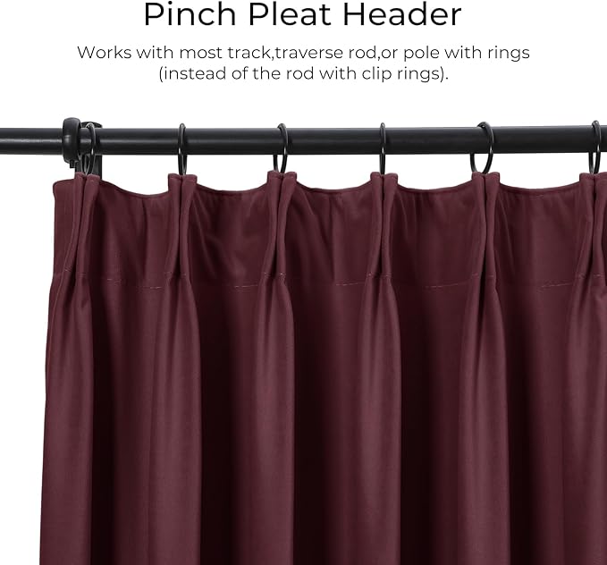 TWOPAGES Luxury Velvet Curtain Pinch Pleated Burgundy Curtain 102 inch Long Thermal Insulated Blackout Drapes for Bedroom Living Room Indoor Window (1 Panel,Burgundy,26Wx102L) - Image 3