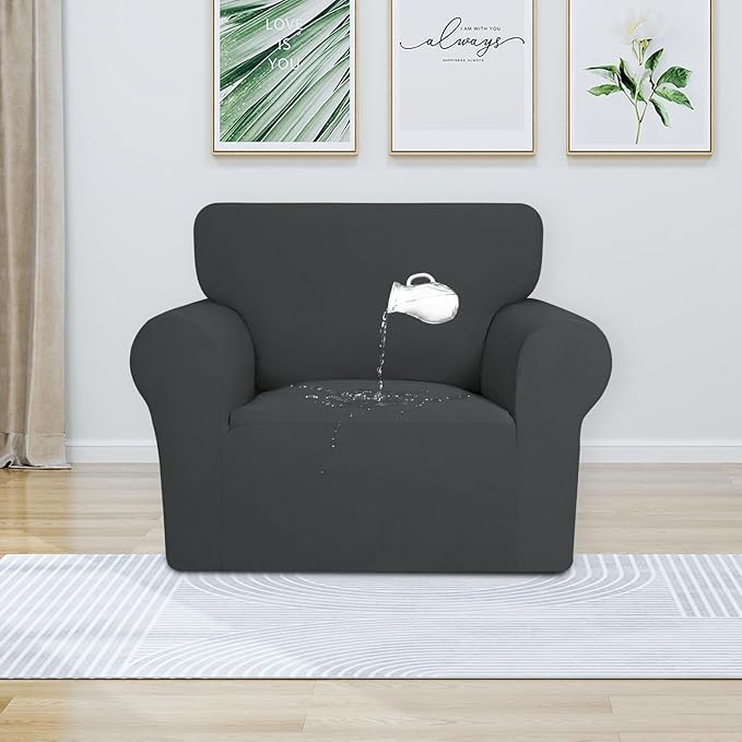 PureFit 100% Dual Waterproof Couch Cover Slipcovers for Couches and Sofas - Stretch Non Slip Fleece Sofa Covers Washable, Leakproof Furniture Protector for Kids, Pets, Dog (Chair, Dark Gray) - Image 2