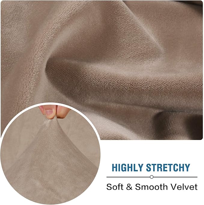 H.VERSAILTEX Velvet Stretch Couch Cushion Cover Plush Cushion Slipcover for Chair Loveseat Sofa Cushion Furniture Protector Seat Cushion Sofa Cover (2 Piece Large Sofa Cushion Covers, Taupe) - Image 5