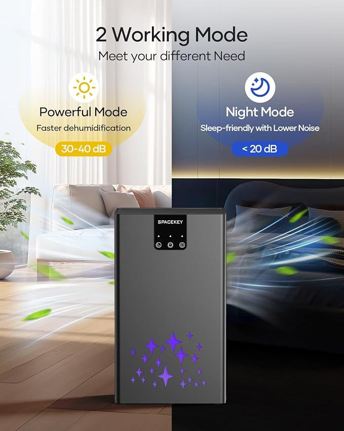 Dehumidifier, 95 OZ Water Tank Dehumidifiers for Home, 1000 sq. ft. Dehumidifier for Basement Bathroom Bedroom with Auto Shut Off, 7 Colors LED Light, Quiet Dehumidifiers with Sleep Mode, Black - Image 5