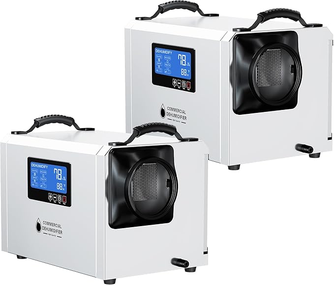 145 Pints Commercial Dehumidifier for Large Basements & Crawl Spaces up to 6500Sq.Ft, Industrial Dehumidifiers for Water Damage Restoration, Auto Defrost, Continuous Drain Hose, White-2PC by BSMTEK